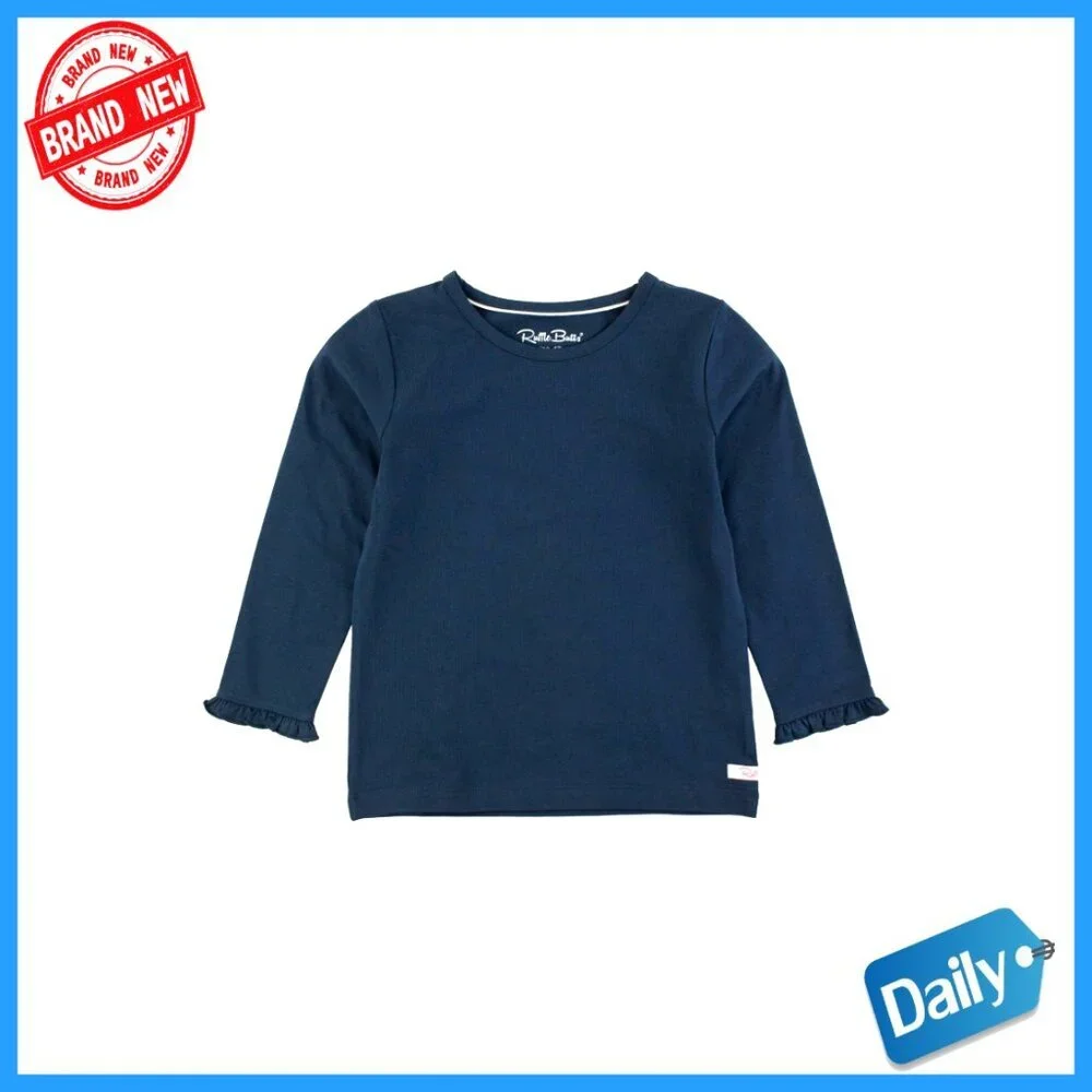 Girls Long Sleeve Knit Layering Tee Ruffle Detail Stretchy Cotton